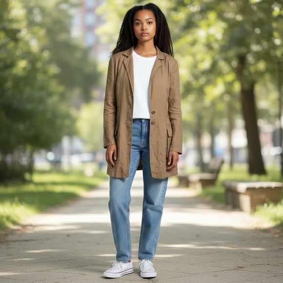 CAbi Jackets & Blazers - Cabi Tan Long Dress Over Coat/Blazer -Size XL